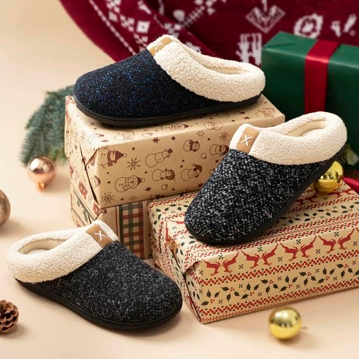 ULTRAIDEAS Mens Warm Fuzzy Slip On Slippers, Sherpa Lined House Shoes with Memory Foam for Indoor Outdoor, Mens Gifts for Winter - Image 3
