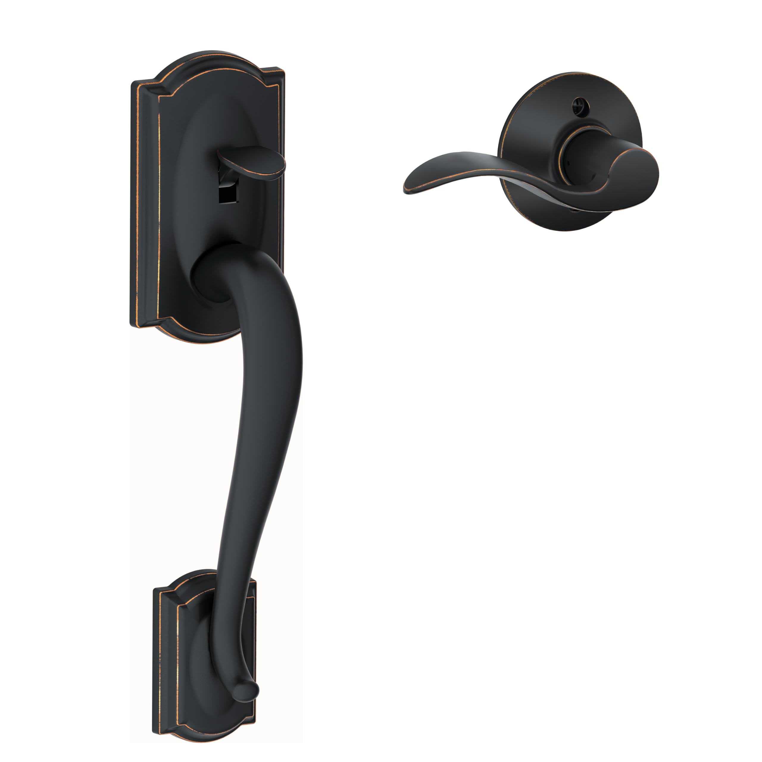 SCHLAGE Camelot Entry Handleset, Right Hand Accent Lever, Aged Bronze