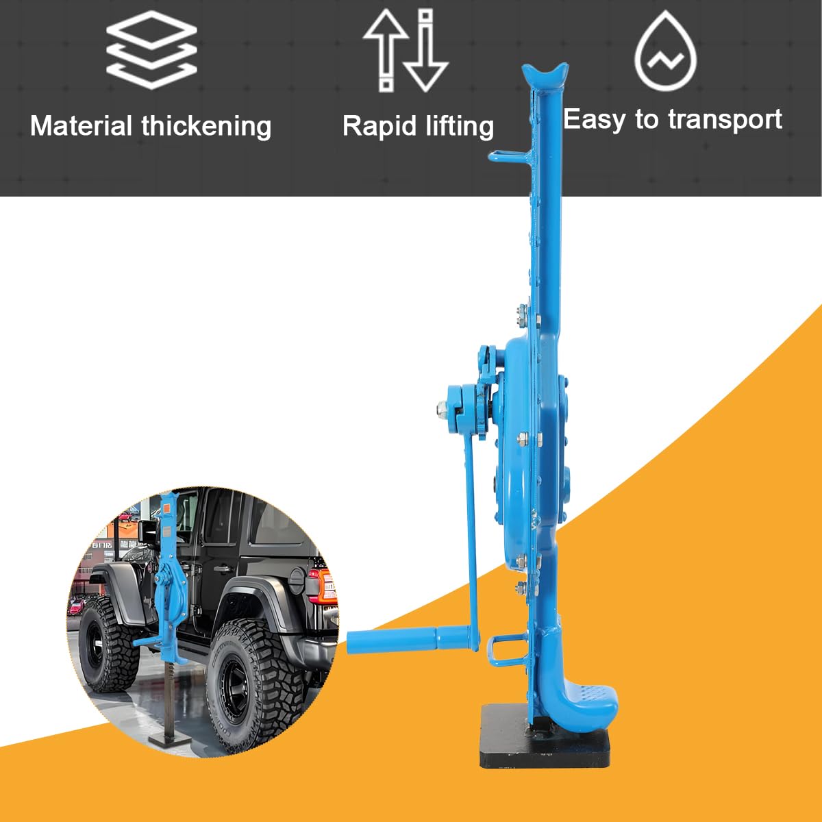 Stahlwinde 3t, Zahnstangenwinde 350 mm Hubhöhe, Hubwinde Hebewinde Stockwinde Zahnstangenheber mit Handkurbel, 3000 kg