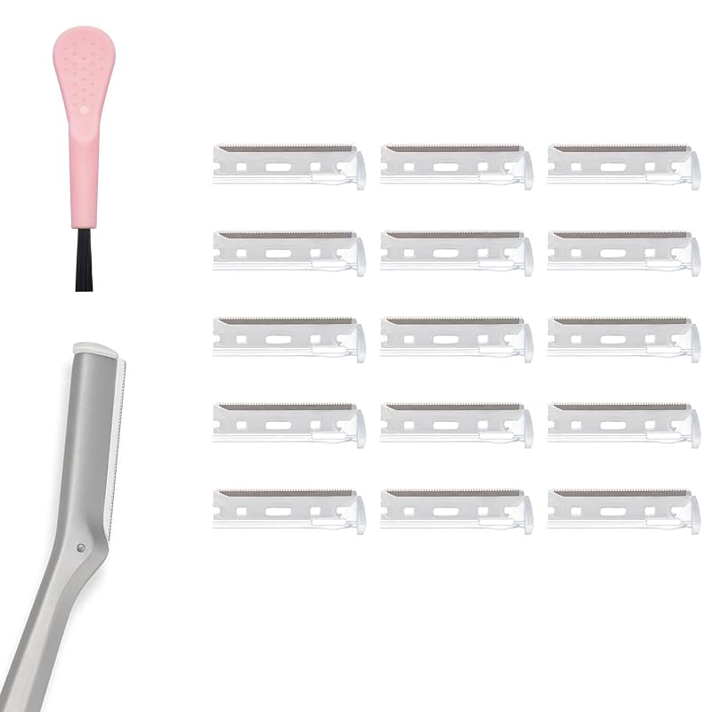 Refis de lâmina para aparelho facial compatíveis com Tweezerman, aço inoxidável, pacote com 15 e escova de limpeza
