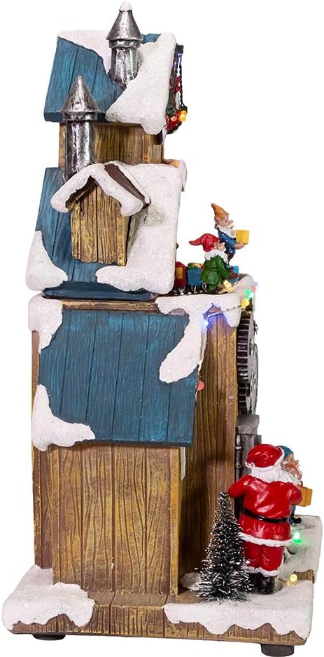 Kurt Adler 12-Inch Battery-Operated LED Santa's Workshop with Turning Train Table Piece