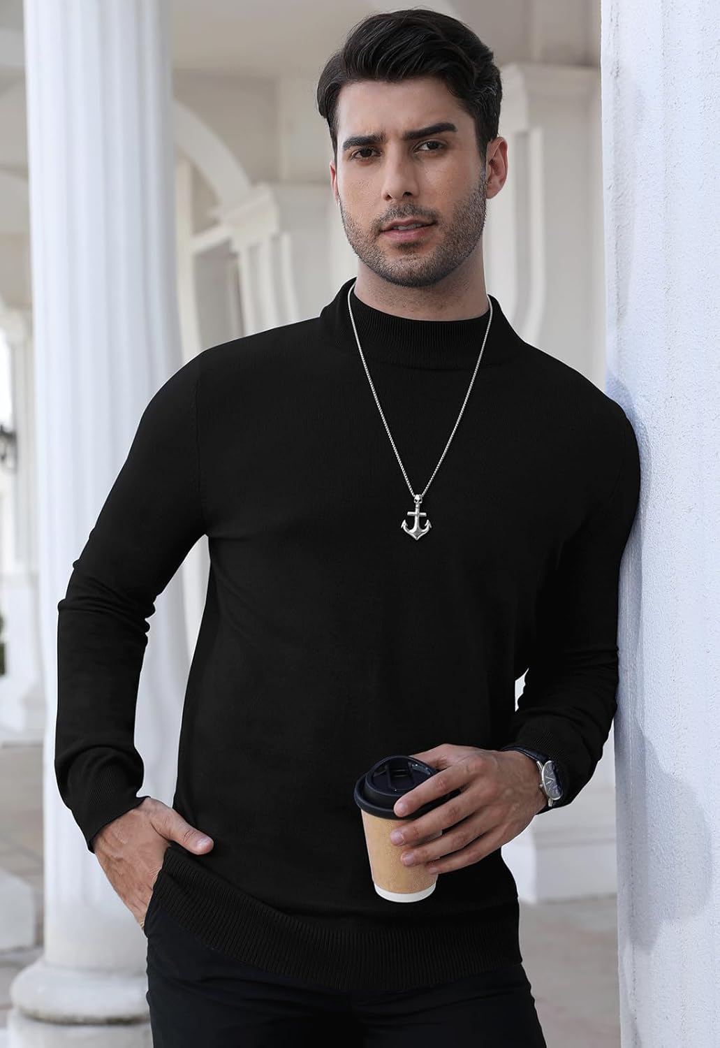 MLANM Men's Mock Turtleneck Pullover Sweater Lightweight Sweatshirts Basic Knitted Half Neck Thermal Pullover - Image 4