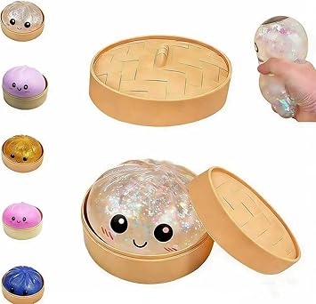 Dumpling Squishies,Glitter Dumpling, Glitter Squishy with Box,Easter Basket Stuffers White