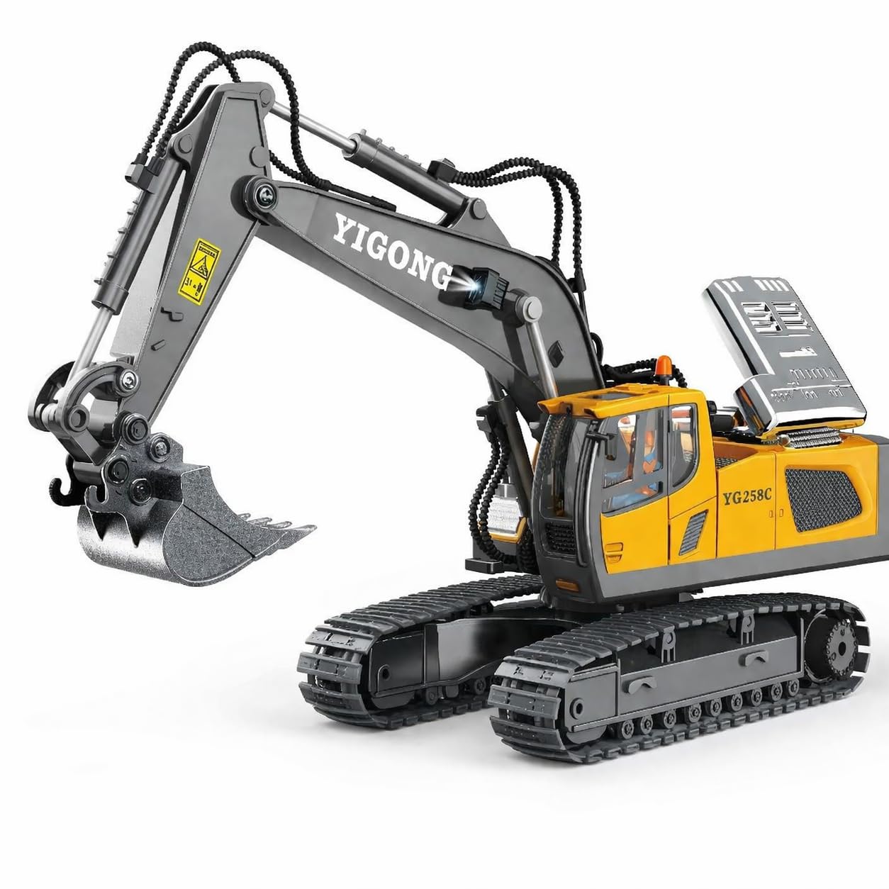 Generico Escavatore Telecomandato Bambini con Pala in Metallo – 11 Canali, Luci e Suoni Realistici, Giocattolo Cantiere RC Resistente – Regalo per Bambini 6 7 8 9 10 Anni - Giallo