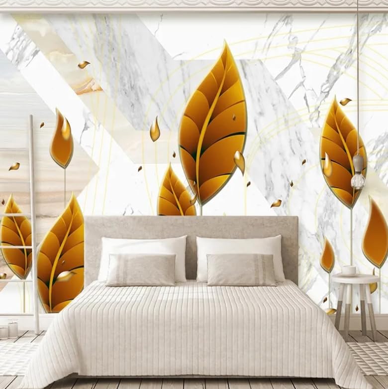 Fresque murale 3D marbre feuille d'or pour masquer un mur terne - 2