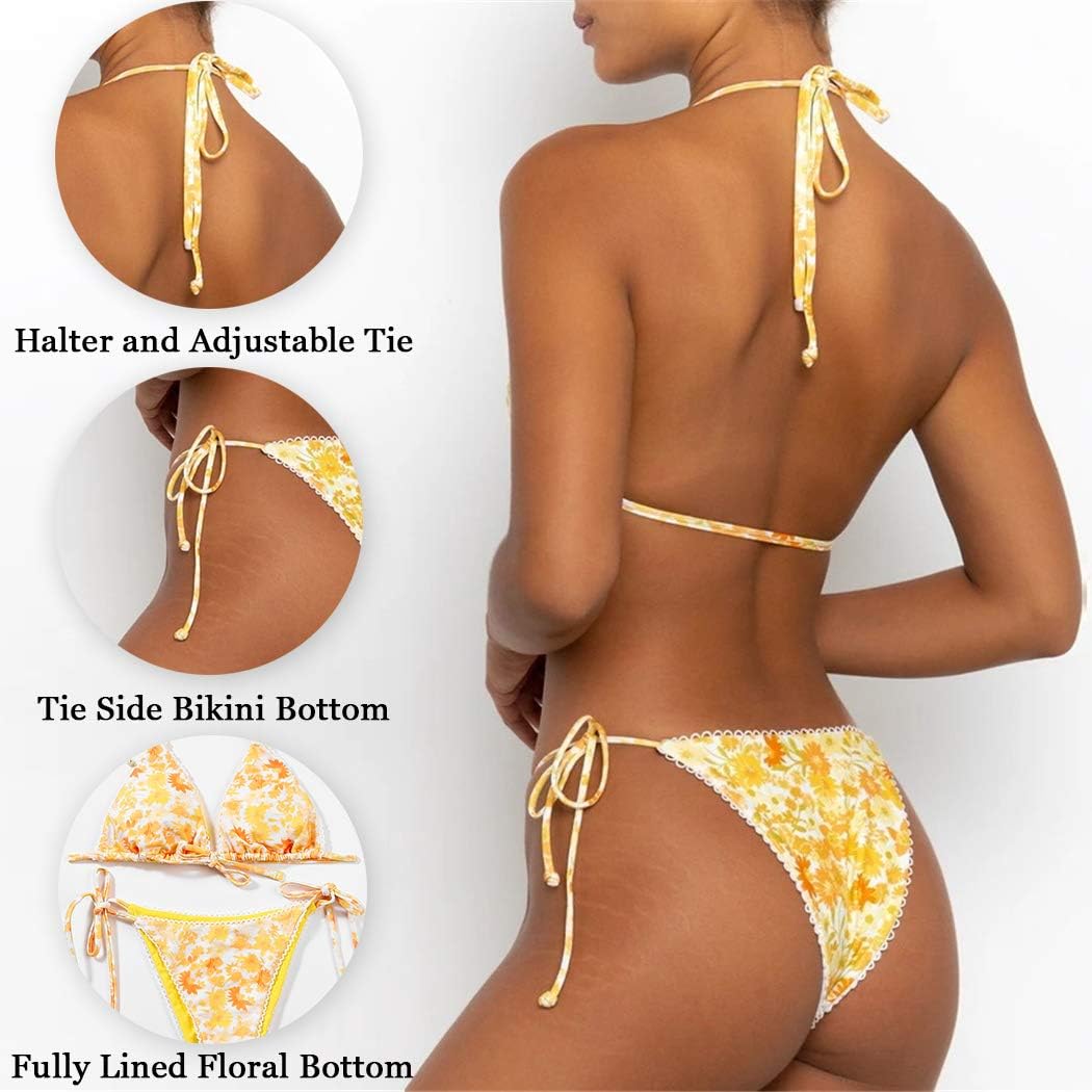 Vista 2 de Juego de traje de baño para mujer bikini triangular con tanga con lazos
