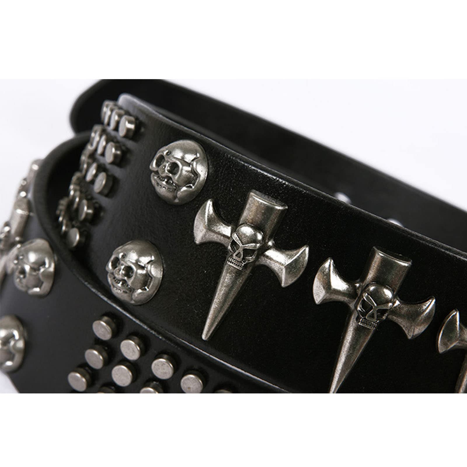 Designers Rivet Echtes Leder Punk Herren Rock Totenkopf Gürtel Hip Hop Style Jeans Metall Ceinture Riemen Taille,Schwarz,130CM/51.1''