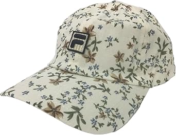 Fila F Box Patch Logo Floral All Over Print Adjustable Strapback Baseball Hat US, Alpha, One Size, Off White