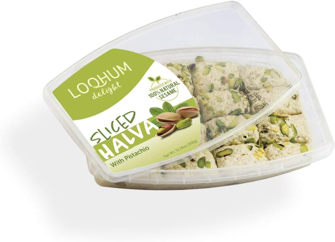 LOQHUM Sliced Gourmet Halvah with Pistachio, Vanilla Flavor