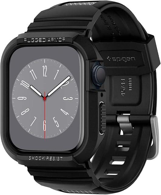 Spigen Rugged Armor Pro Compatible with Apple Watch Case with Band Series 8/7 (45mm) and Series 6/SE/5/4 (44mm) - Black