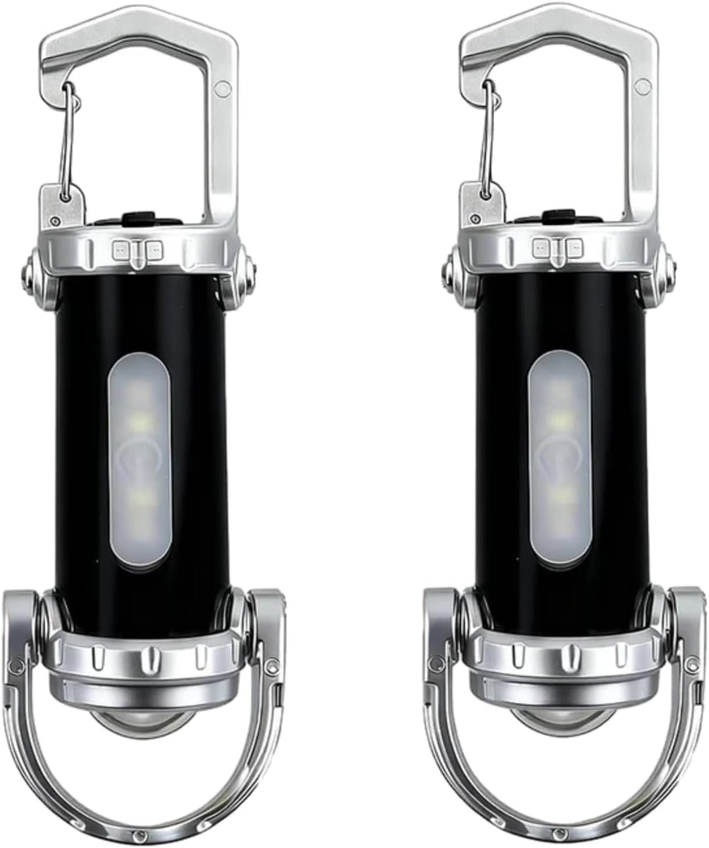 Lot de 2 mini lampes de poche porte-clés, 1200 lm, étanches, rechargeables, design portable à clipser pour camping et randonnée