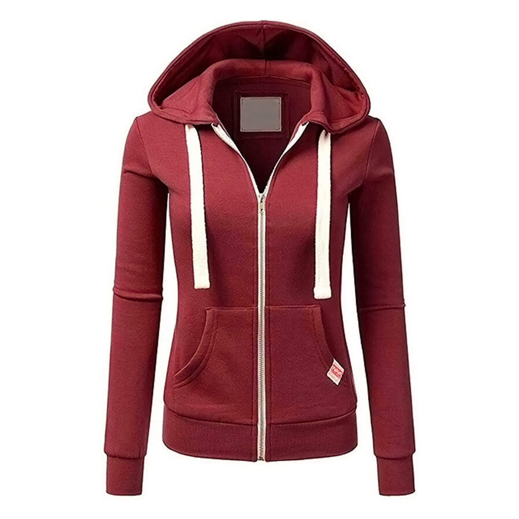Women's Autumn and Winter New Personality Sports Solid Colour Cardigan Zip Hooded Drawstring Sweater Jacket