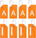 PATIKIL Initial Étiquettes de bagages, 8 Identificateur d'étiquette de la valise en silicone Pcs ID Porte-carte Nom de bagage unique Étiquettes avec boucle en acier inoxydable, lettre P, orange