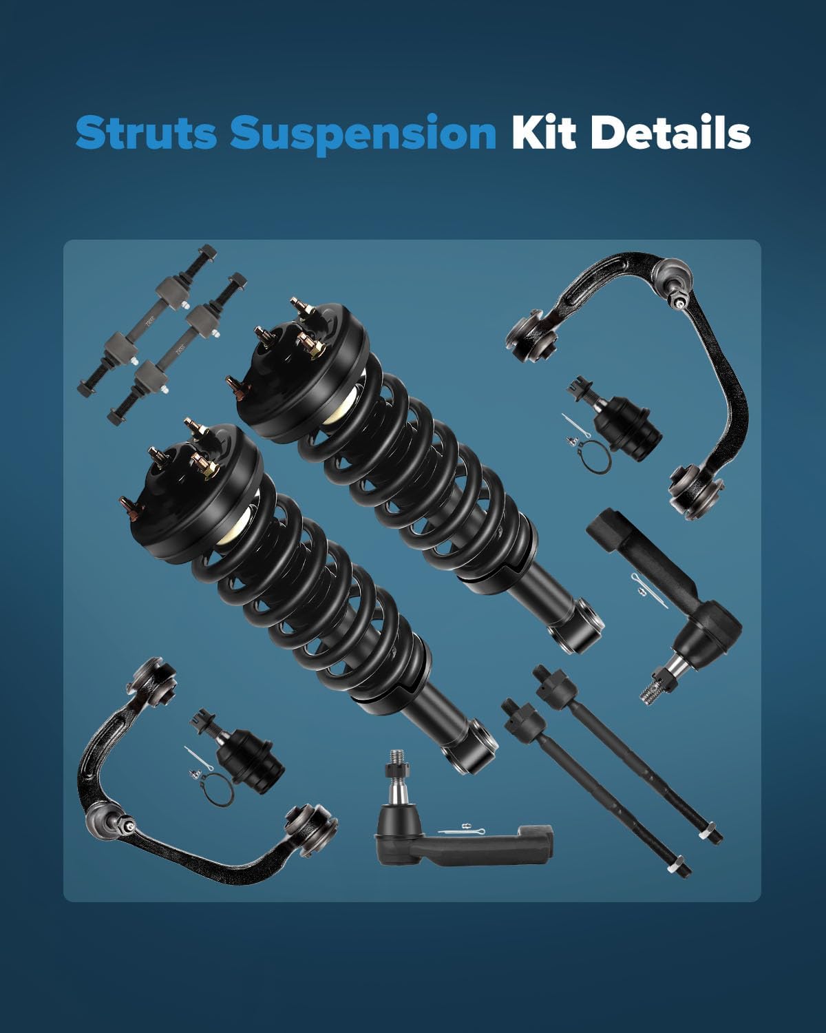 Struts Shock suspension kit for 2009 2010 2011 2012 2013 for ford for F-150 Front Complete Struts Assembly Control Arm and Ball Joint Assembly Ball Joint Stabilizer Bar Link Kit Tie Rod 12 Pcs