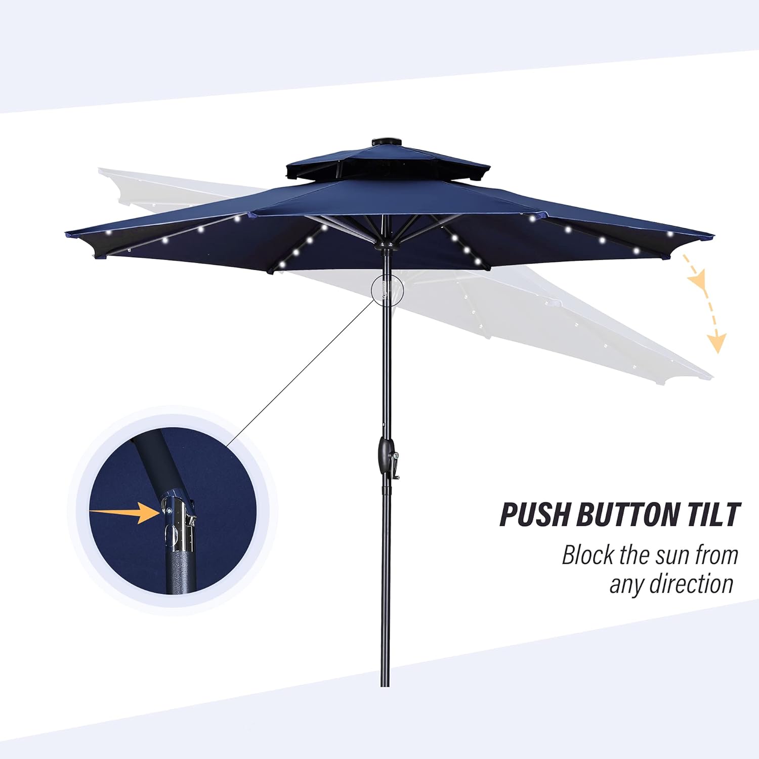 GDY 9 Ft 32 LED Lighted Patio Umbrella, 2 Tiers Vented Outdoor Patio Table Umbrellas with Tilt and Crank, 8 Sturdy Ribs
