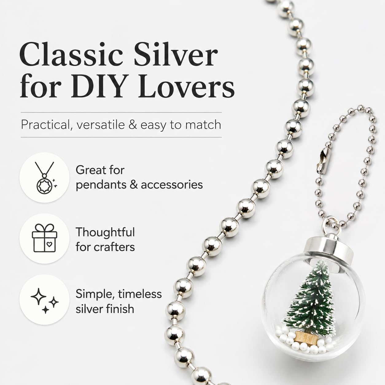 100 Pcs Ball Bead Chain Keychain, 3.94 Inch Metal Beaded Chain with Sturdy Connector Clasp, 2.2mm Beads for Dog Tags, ID Badges, Jewelry Making, DIY Crafts & Hanging Decorations (Silver)
