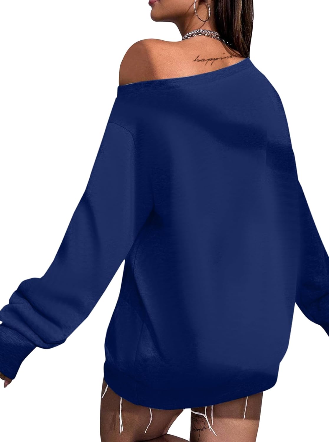 Remidoo Womens Off Shoulder Sweatshirt Drop Shoulder Oversized Long Sleeve Pullover Top - Image 2