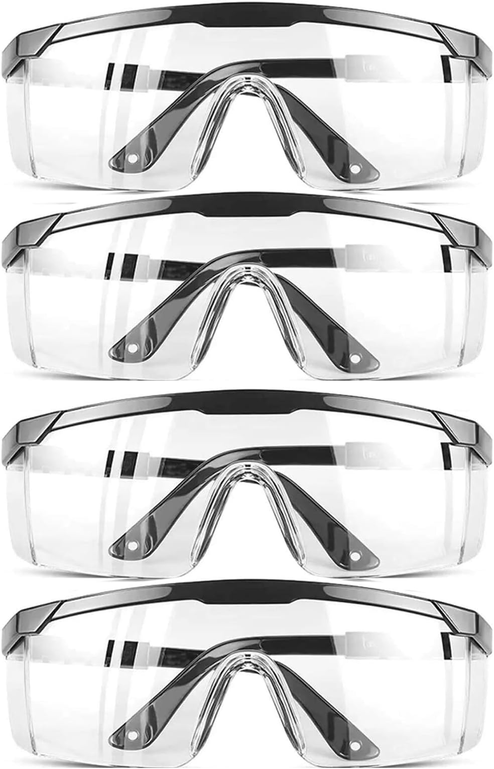 Safety GlassesClear Anti-Fog Goggles Over-Spec Glasses Protective Eye Wear Industrial Approved Wide-Vision（4 PACK）