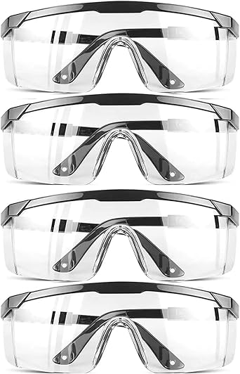 Safety GlassesClear Anti-Fog Goggles Over-Spec Glasses Protective Eye Wear Industrial Approved Wide-Vision4 PACK