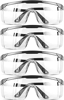 HPYNPES Safety GlassesClear Anti-Fog Goggles Over-Spec Glasses Protective Eye Wear Industrial Approved Wide-Vision（4 PACK）