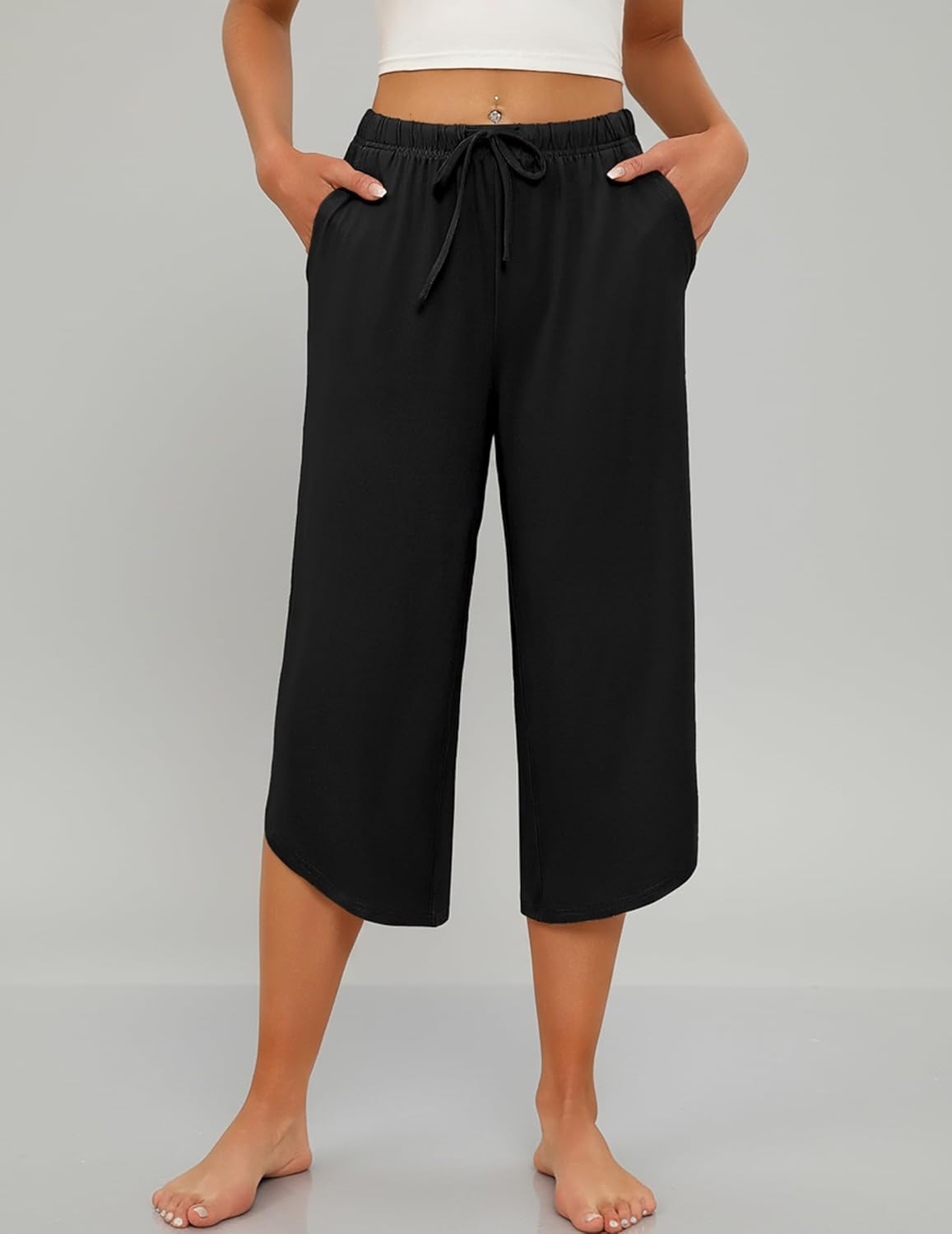 Ekouaer Womens Pajama Pants Capri 2026 Wide Leg Lounge Pj Pants Summer Comfy Drawstring Pajama Bottoms with Pockets - Image 5