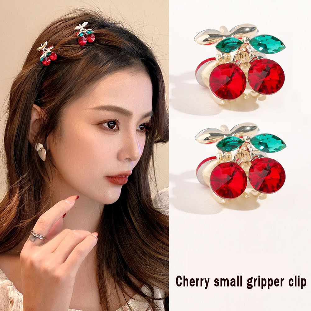 Cherry Hair Claws, 6Pcs Mini Cute Crystal Cherry Rhinestone Alloy Metal Hair Clips Fashion Sweet Accessories for Women Girl's Hair - Image 2