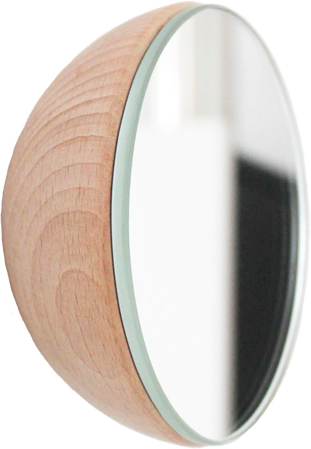 Solid Natural Beech Wood Round Wall Mounted Coat Hook and Mirror, 3.9 inch Diameter, Handmade for Entryway, Bathroom, Bedroom, or Office