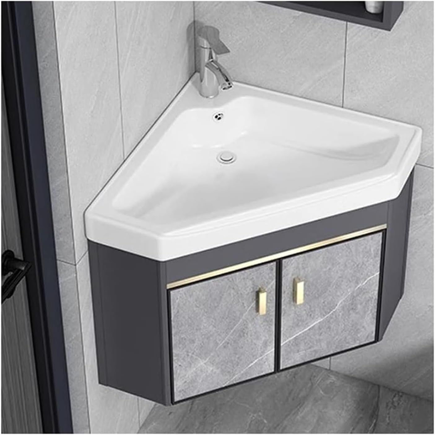 ガーデン水槽 コーナーバスルーム洗面台シンクコンボ、壁取り付け小型ユーティリティシンク、金属キャビネット付き、台座シンクセット、蛇口