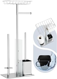 Toilettenpapierhalter stehend - Klobürstenhalter aus Edelstahl mit Ablage - inkl. Klobürste - Dein Badezimmerupgrade!