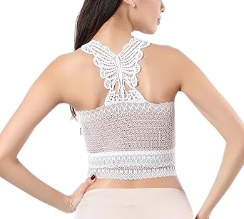 Womens Sexy Butterfly Lace Layered Bandeau Junior Bralette Tank Crop Top