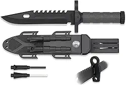 Faca Tática Militar Esportiva Caça Mergulho Pesca Com Bainha Bússola Pederneira Apito Sobrevivência (Tática)