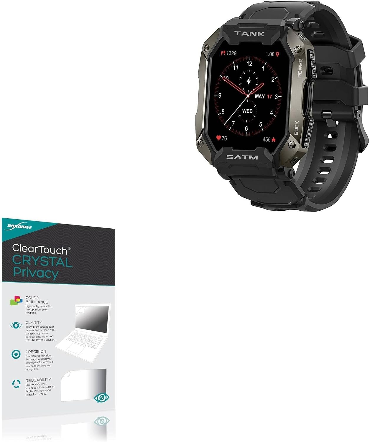 BoxWave Screen Protector Compatible With KOSPET TANK M1 Smartwatch - ClearTouch Crystal Privacy (2-Pack), Privacy Screen Protector Flexible Film Clear