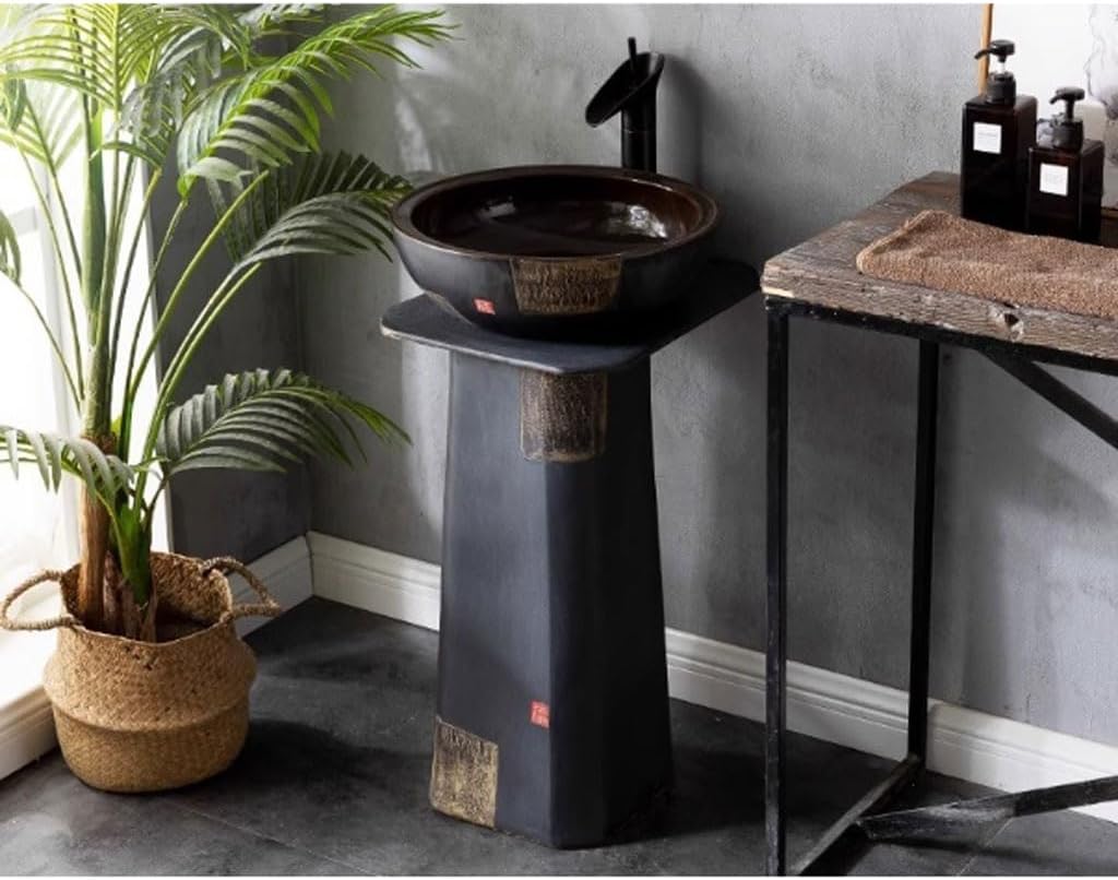Pedestal Sinks Park Outdoor Wash Basin Courtyard Column Integrated Floor-Standing Bathroom Sink (A)