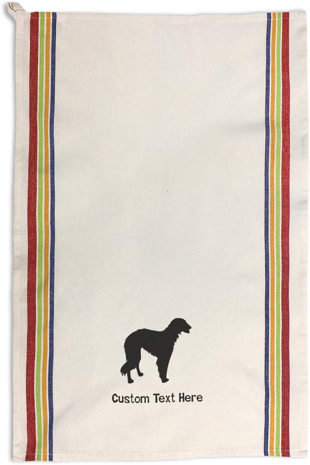 Custom Decor Kitchen Towels Borzoi Silhouette Pets Dogs Cleaning Supplies Dish Towels Multi Stripe Personalized Text Here