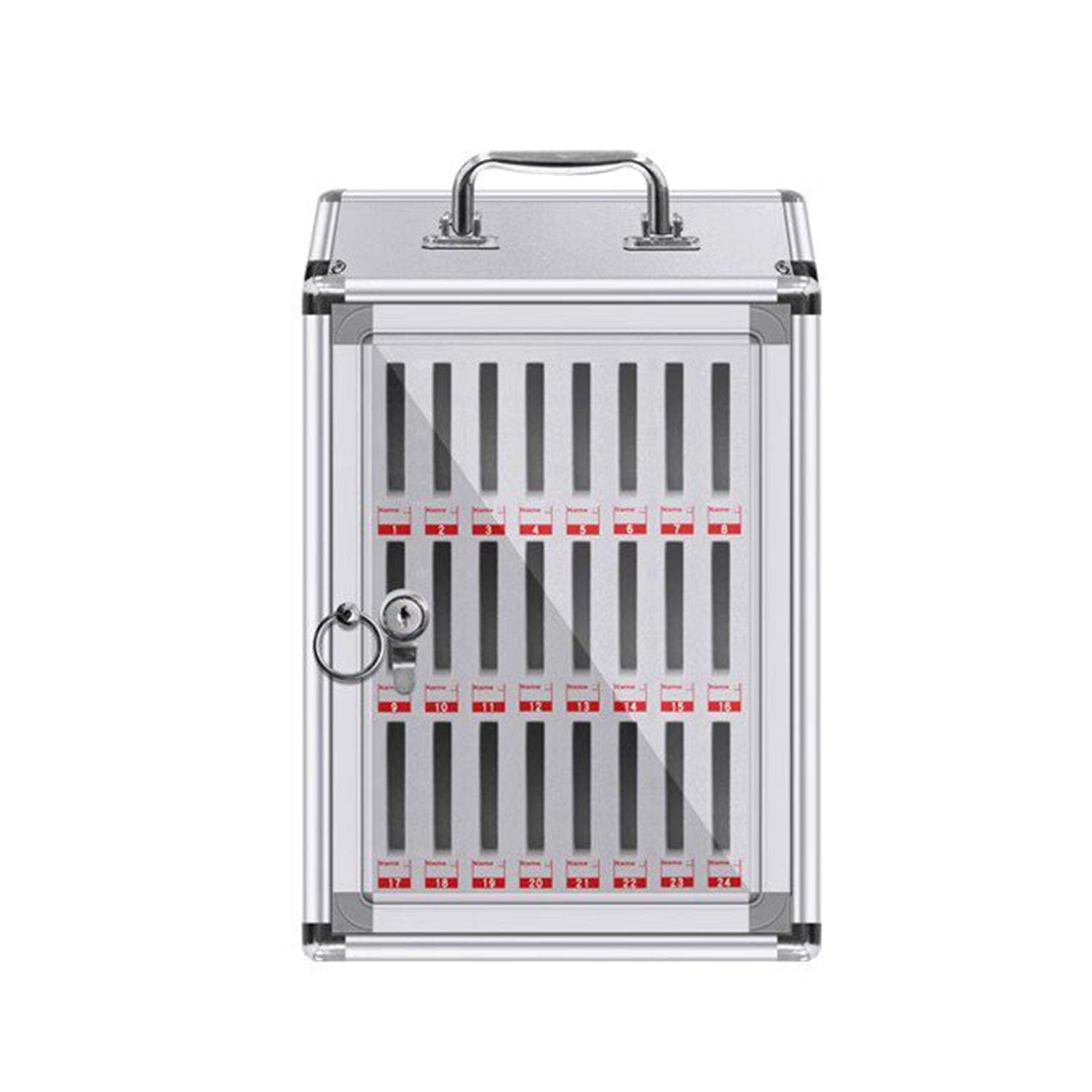 Organizador de móviles para aulas y talleres: caja de aluminio de 24 slots