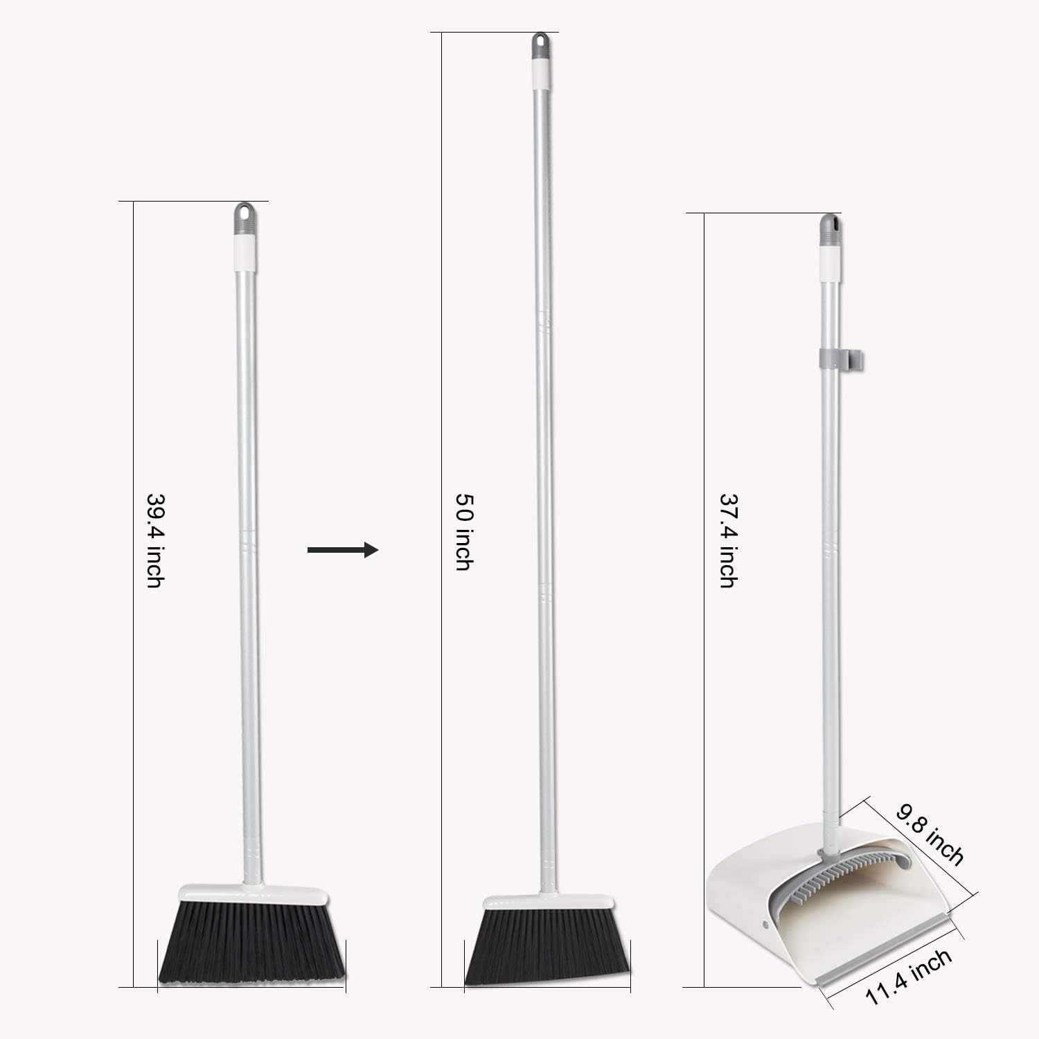 Broom and Dustpan Set, JEHONN Long Handle Lightweight Broom Set Upright Standing Dustpan Stand Up Store Sweep Set for Home Room Kitchen Office Lobby : Health & Household