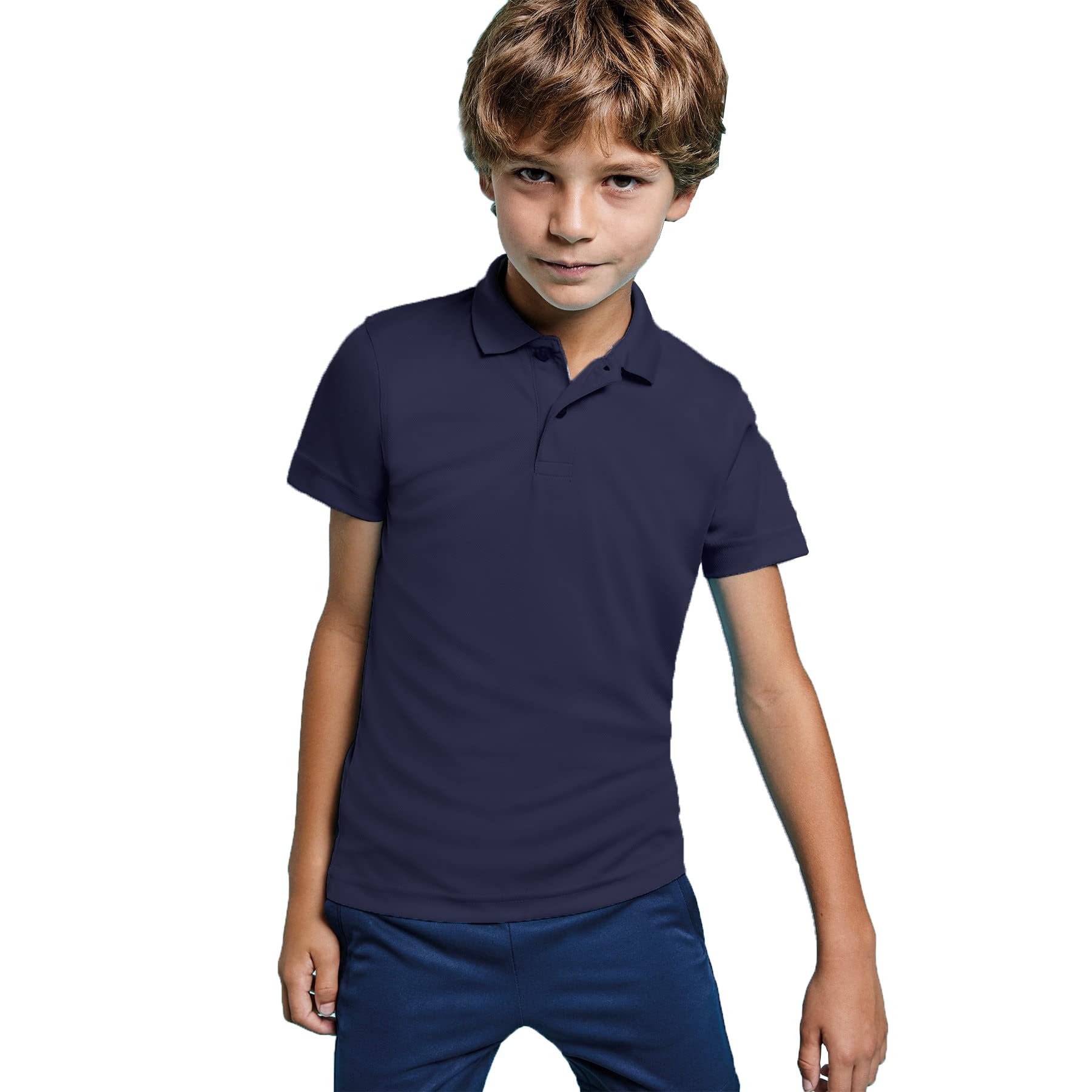 KINKIES Polo Deporte con Manga Corta para niños, Cuello clásico y Tres Botones - Camiseta Deportiva Unisex Transpirable de Colores