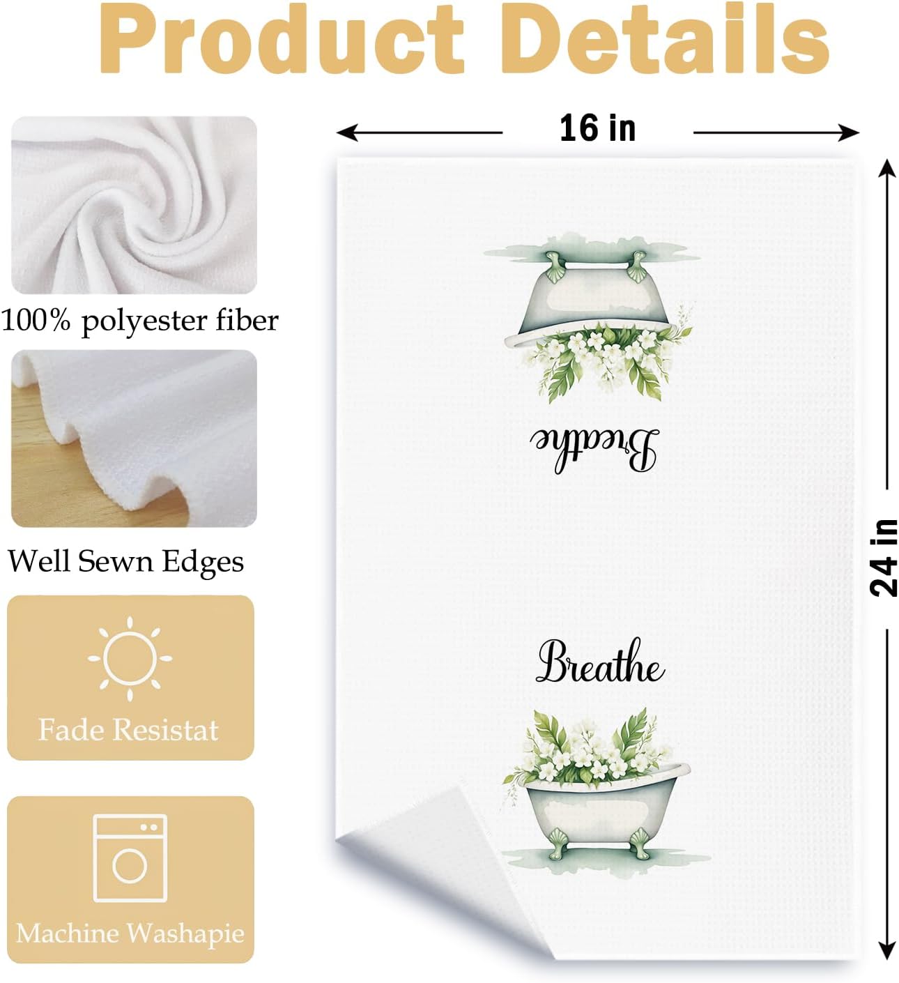 Farmhouse White Flower Hand Towel for Bathroom, Relax Soak Unwind Breathe Botanical Floral Hand Tea Towel for Toilet Spa Gym, White Flower Bathroom Decor, 16x24 Inch Set of 4 - Image 6