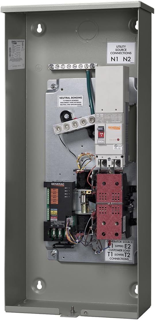Mambo ya ndani yenye pembe view of Generac 200 Amp Automatic Smart Transfer Switch