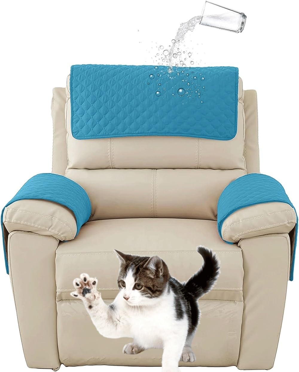 Recliner Chair Arm Cover Sofa Armrest Cover Headrest Cover Sofa Headrest Slipcovers Nonslip Waterproof Armchair Cover for Recliner Leather Sofa Couch Protector (Color : 02, Size : 1 seat)