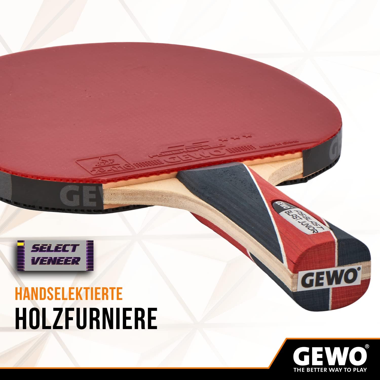 GEWO PS Blast Junior Table Tennis Bat - ITTF Approved Beginner Table Tennis Bat for Children and Teenagers, Ready Bat with Controlled Coating and High Rotation, Concave, 1.8 mm Sponge