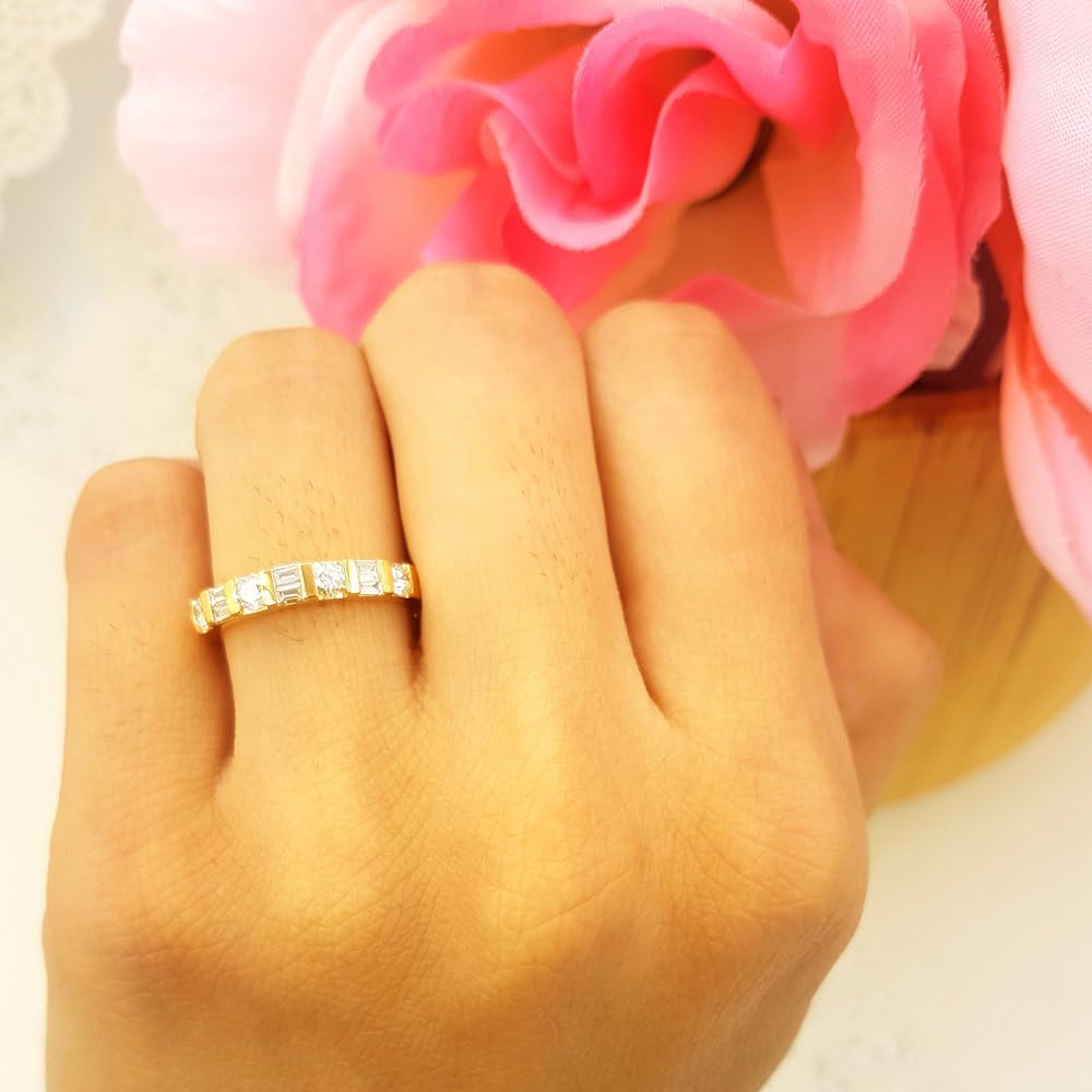 Dazzlingrock Collection 0.47 Ctw Round & Baguette White Natural Diamond Women Wedding Band Stackable Ring, 14K Real Solid Gold - Image 6