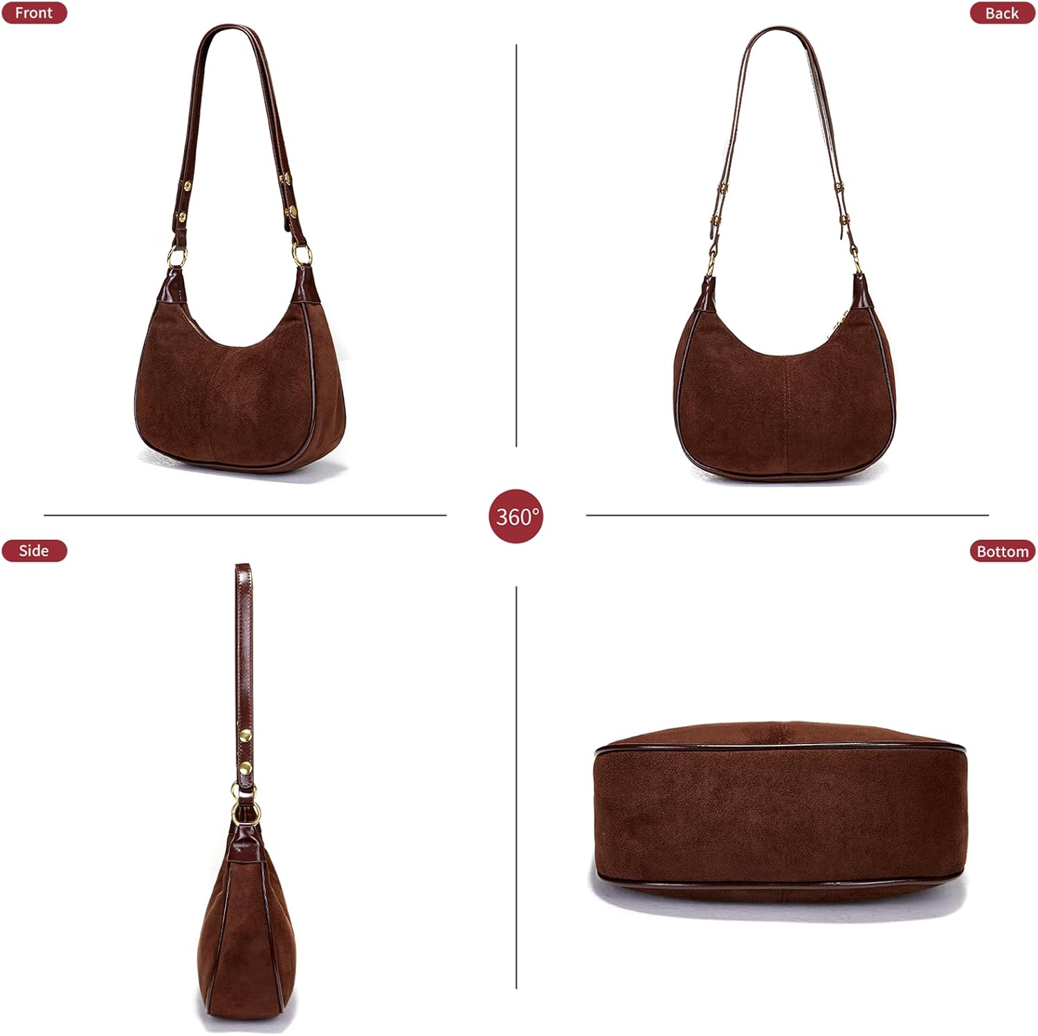 Shoulder Bags for Women Small Hobo Bags Crescent Shaped Cute Retro Tote Handbag Mini Clutch Purse with Zipper Closure - Image 7