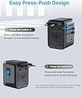 Vista 3 de VINTAR - Adaptador de viaje universal, adaptador de corriente internacional con 6A, 3 USB C y 2 puertos USB, adaptador de enchufe esencial de viaje