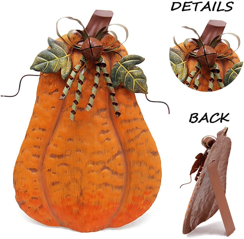 Metal Pumpkin Decor Standing Flat Pumpkin Statue Sign Fall Decoration Pumpkins Tabletop Decor for Porch Yard Garden Home Autumn Harvest Centerpiece Thanksgiving Outdoor 13.5"
