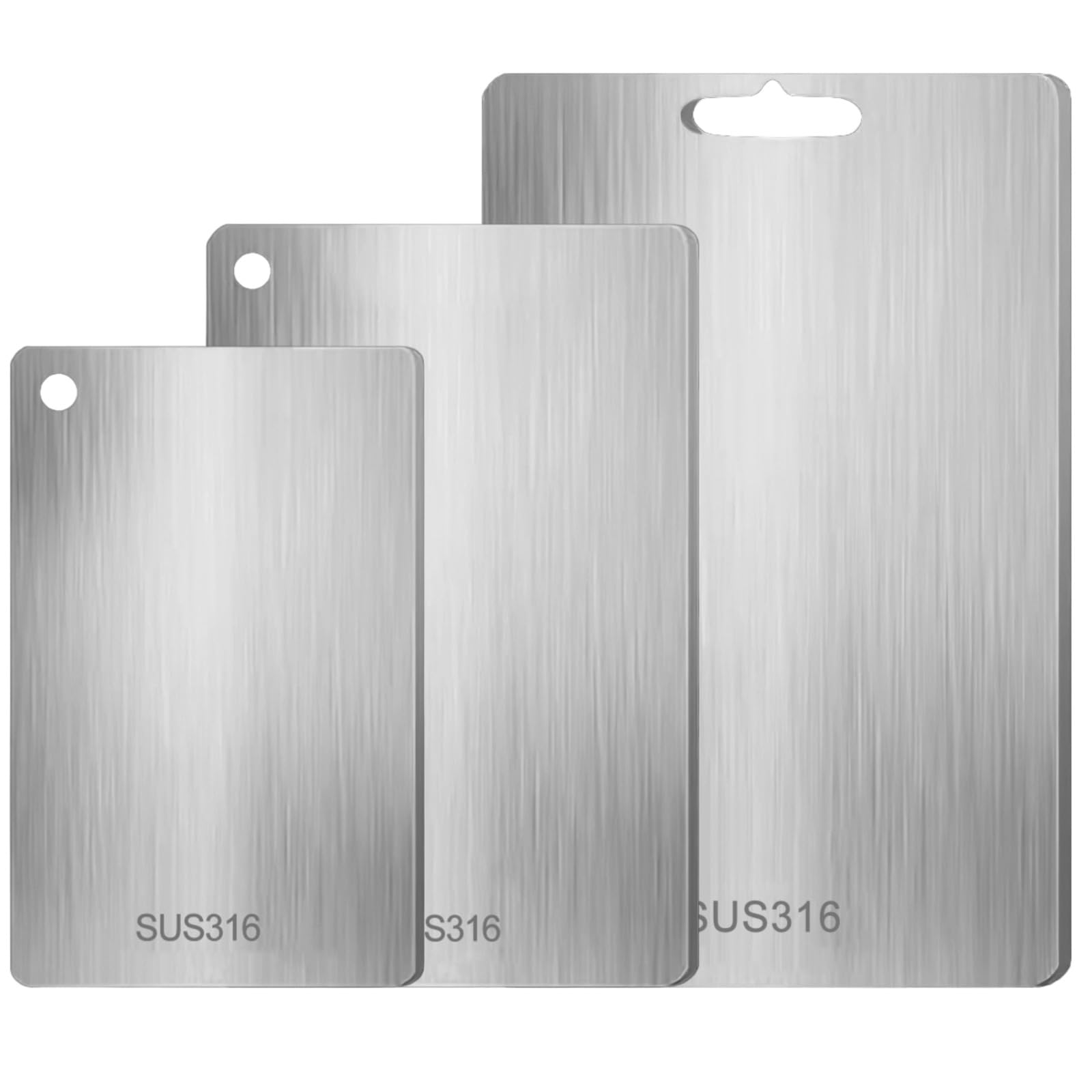 Planche à découper inox 316 brossé premium, set de 3 planches de cuisine saines