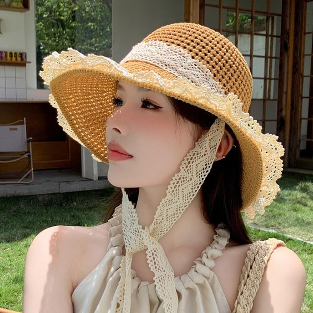 Women Summer Breathable Straw Hat Foldable UV Protection Wide Brim Floppy Beach Sun Visor Hats image 3