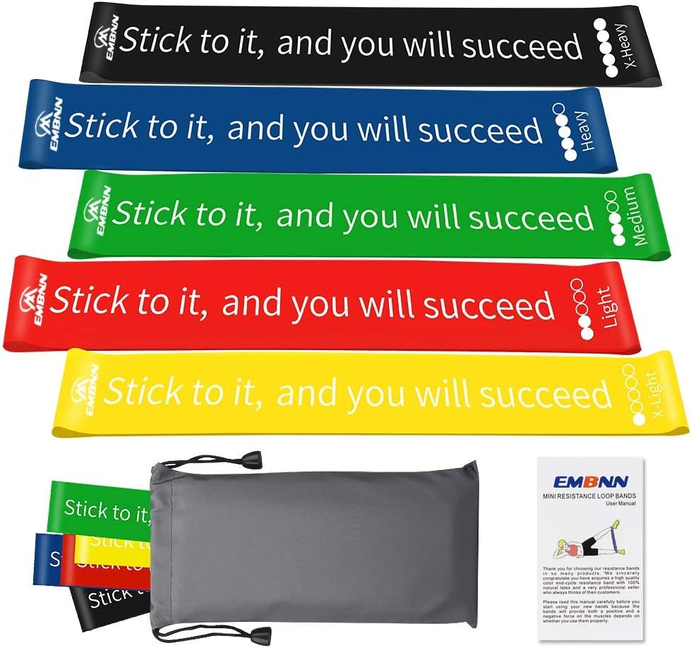 EMBNN Resistance Loop Exercise Bands, Premium-Quality Workout Bands Include eBook, Manual, Set of 3 & 5