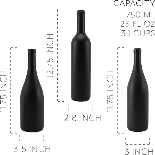 Miniatura 6 de Cornucopia Brands Botellas de vino negro con corchos (juego de 3); botellas de vino de vidrio con revestimiento mate negro de varios tamaños para