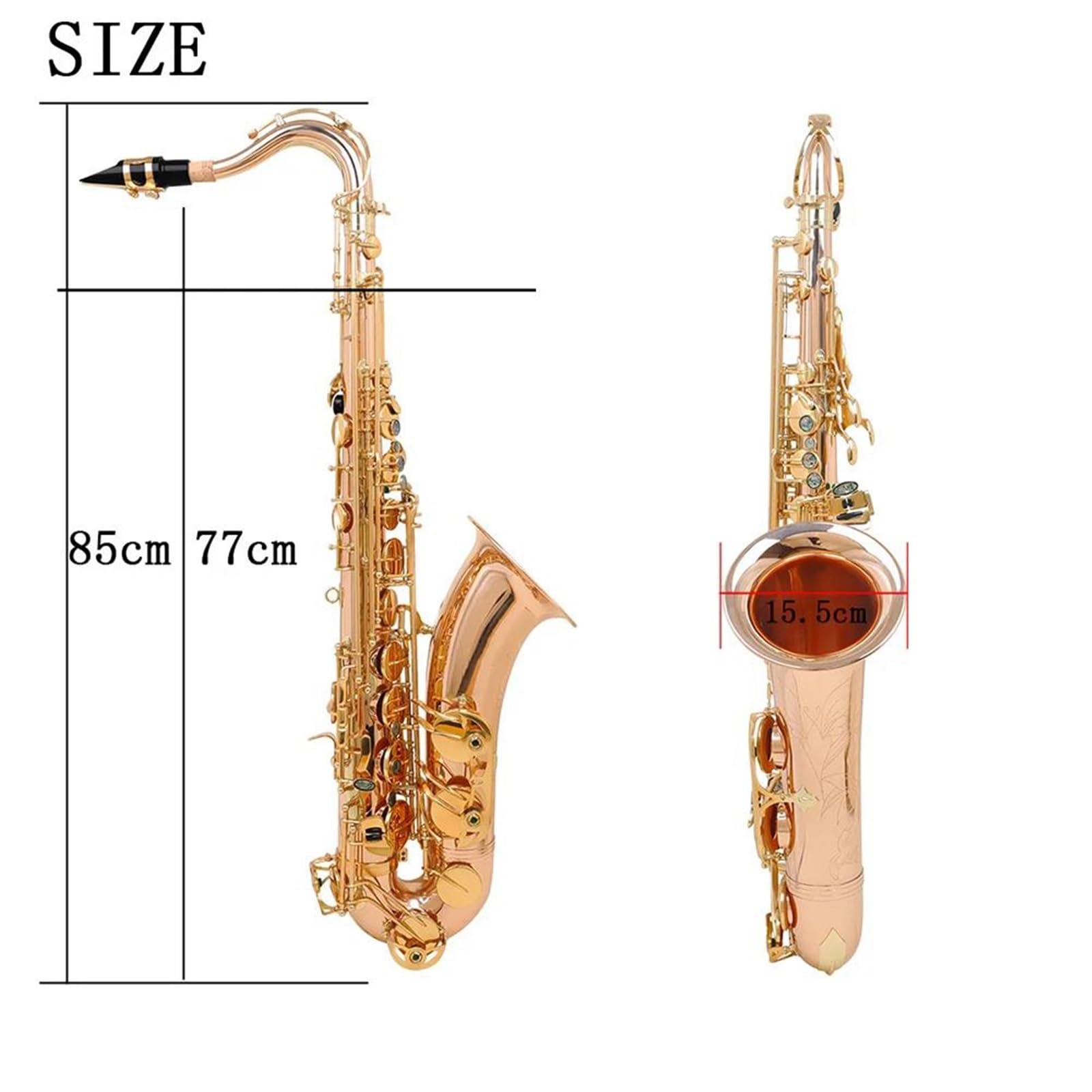 Saksofon Mosiężny Saksofon Tenorowy Profesjonalny Saksofon Bb Z Rękawiczką Materiałową Akcesoria Do Ustnika Z Trzciny (Color : Black)
